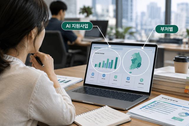 2026년 정부 AI 지원사업을 다룬 매거진 커버 스타일 이미지