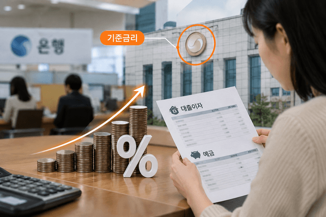 한국은행 기준금리 3.00% 인상 결정과 대출이자·예금 금리에 미치는 영향을 정리한 카드뉴스