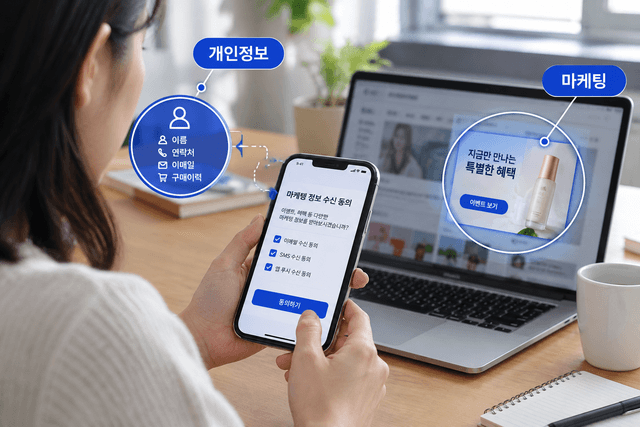 개인정보보호법 개정으로 계약 이행 정보와 마케팅 활용 정보를 나눠 별도 동의로 받아야 하는 변화를 다룬 글