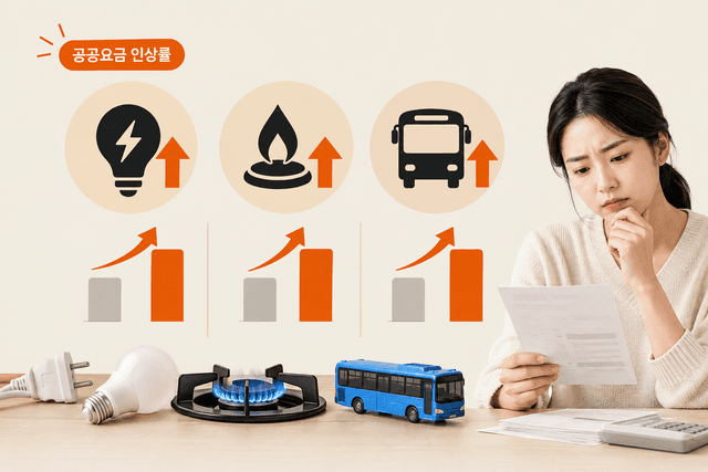 2026년 9월 전기료·도시가스·시내버스료 등 공공요금과 생활요금의 1년간 상승률을 비교한 데이터 분석
