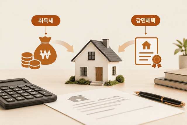 부동산을 취득할 때 내는 취득세가 가격·종류·주택 수에 따라 어떻게 계산되고 어떤 조건에서 감면되는지를 다룬 안내