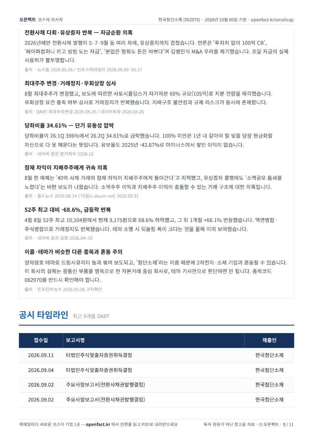 한국첨단소재 리포트 8쪽